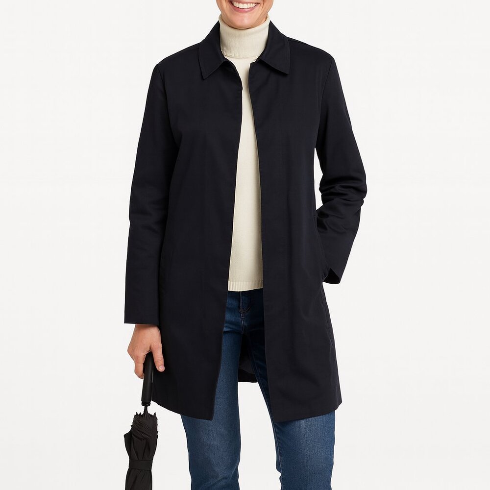 Talbots Women’s Navy Snap Front Coat Size 8 Classic Rain Jacket